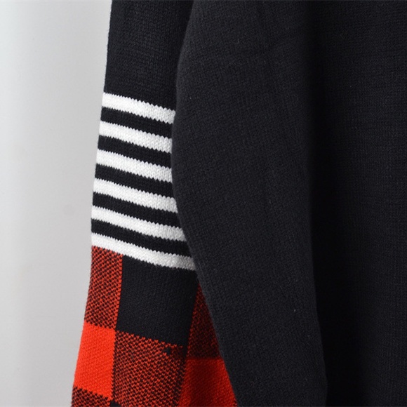 Women's Bottoming Shirt Round Neck Plaid Blocks Plus Size Sweater - Picture 11 of 12